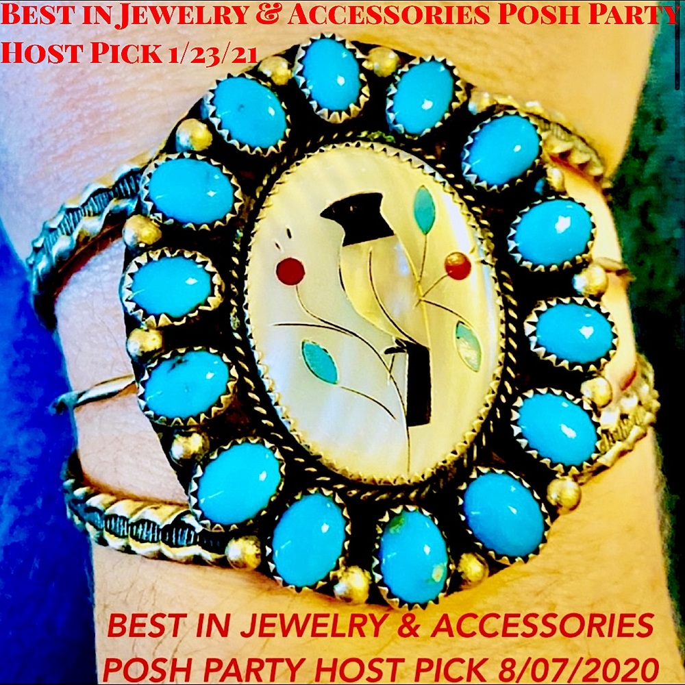 2XHP💕Vintage Navajo Turquoise MOP Inlay .925 Cuff